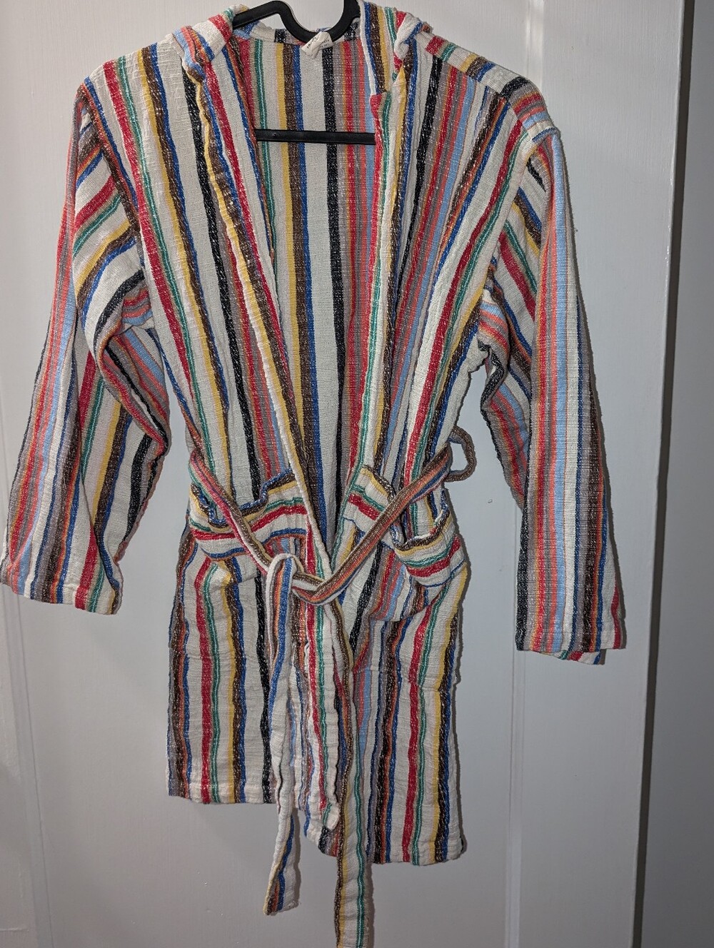 Odd Bird Mini-Me Robe Long Sleeve Hood Rainbow Stripe Cotton Kids Sz L Age 9/10